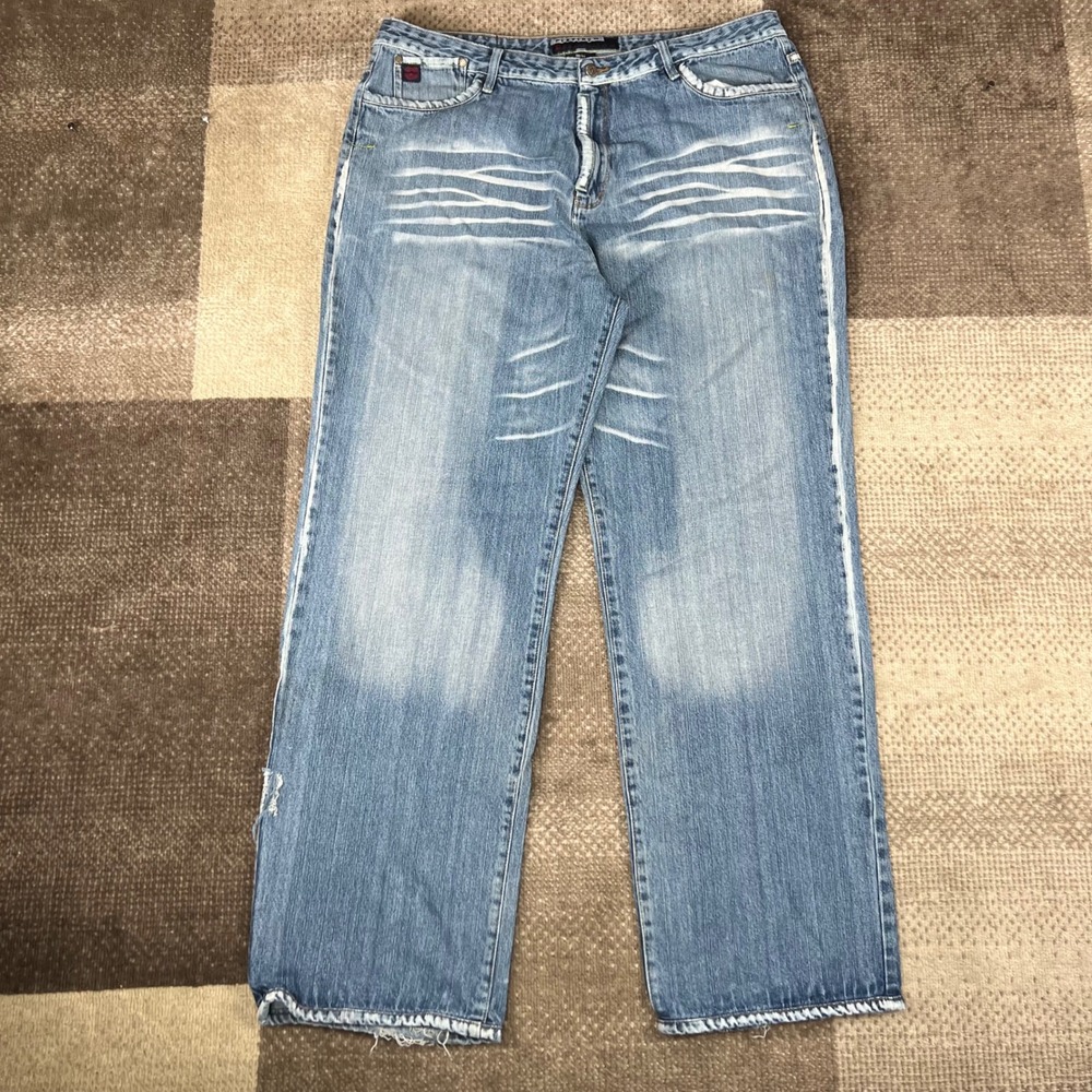 Platinum Collection Mens Baggy Blue Denim Jeans 38x34 Y2K Wide Leg‎ Whiskering